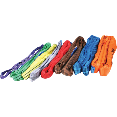 High strength round slings for lifting and colour coded according to work load limit