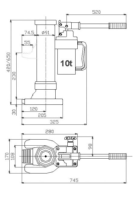 Drawing 10 ton hydraulic jack PTJ-S1